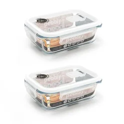 Lot de deux boites rectangulaire en verre 650 ml Pebbly