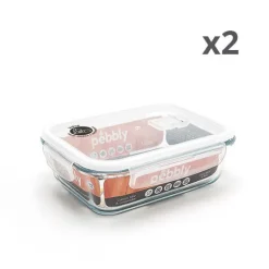 Lot de deux boîtes rectangulaire en verre 1 L Pebbly
