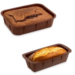 Lot de 2 Flexi'Moules en silicone - 1 rectangle 28 cm et 1 cake 24 cm Mathon