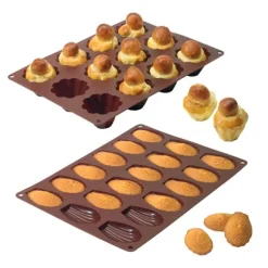 Lot de 2 Flexi'moules : 1 plaque 18 madeleines + 1 plaque 12 briochettes Mathon