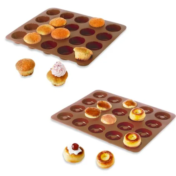 Lot de 2 Flexi'Plaques en silicone - 20 mini-muffins et 20 mini-savarins Mathon