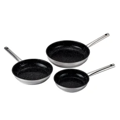 Lot de 3 poêles en inox avec revêtement céramique 20, 24 et 28 cm Kitchenpro