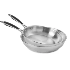 Lot de 2 poêles tout inox 24 et 28 cm Excell'Inox Mathon
