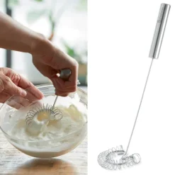 Lot de 4 ustensiles avec louche, cuillère, spatule, écumoire et d’un fouet magique à spirale 30 cm en inox Mathon