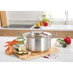 Lot faitout inox Excell’Inox 24 cm et couvercle en verre Mathon