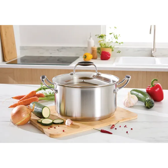 Lot faitout inox Excell’Inox 24 cm et couvercle en verre Mathon