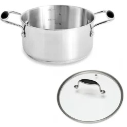Lot faitout inox Excell’Inox 20 cm et couvercle en verre Mathon