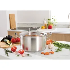 Lot faitout inox Excell’Inox 28 cm et couvercle en verre Mathon