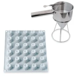 Lot Flexi'Plaque silicone 30 mini-canelés et entonnoir à piston pro Mathon
