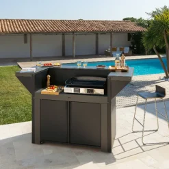 Lot ilot complet avec meuble double porte Félix et comptoir bar ENO