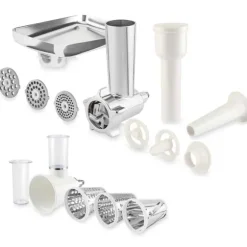 Lot kit hachoir à viande et kit tranchoir et râpes pour robot pâtissier Mathon