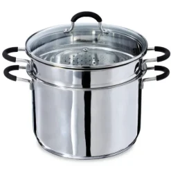 Lot marmite haute inox Rapid Cook avec couvercle et élément vapeur 26 cm 8,5 L Mathon