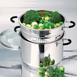 Lot marmite haute inox Rapid Cook avec couvercle et élément vapeur 26 cm 8,5 L Mathon