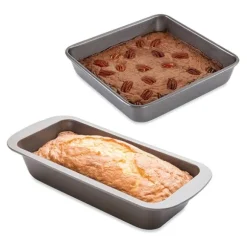 Lot moule à manqué carré 23 cm et moule à cake 25 cm acier revêtement antiadhérent Mathon