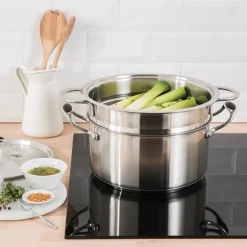 Lot panier vapeur multidiamètre 20, 22, 24 cm et couvercle en verre multidiamètre Mathon