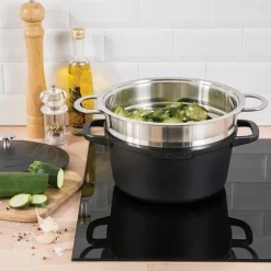 Lot panier vapeur multidiamètre et couvercle en verre Excell'Inox 24 cm Mathon