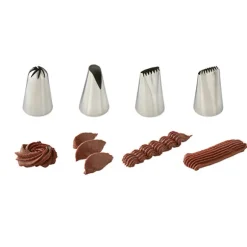 Lot plaque 12 mignardises micro-perforée en acier antiadhérent 29 x 22 cm avec rouleau de 24 poches pâtissières jetables et coffret de 12 douilles inox Mathon