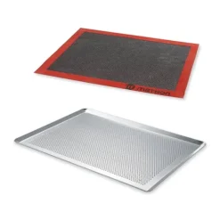 Lot plaque à pâtisserie perforée et tapis de cuisson perforé Mathon
