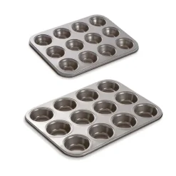 Lot 2 plaques 12 muffins et 12 mini-muffins acier revêtement antiadhérent Mathon
