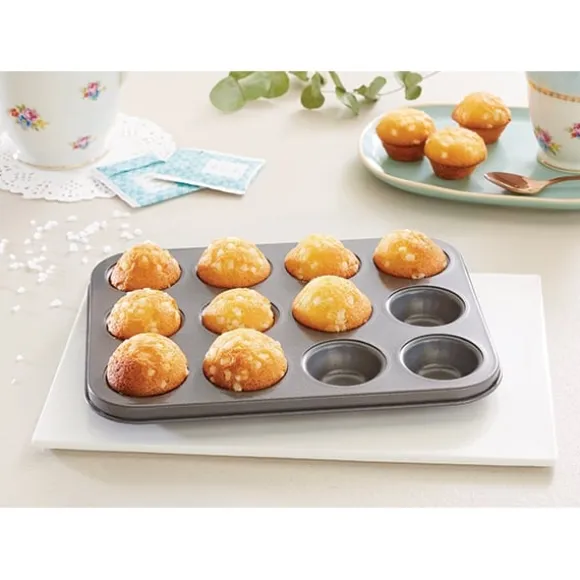 Lot 2 plaques 12 muffins et 12 mini-muffins acier revêtement antiadhérent Mathon