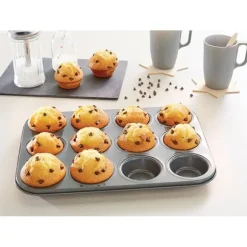 Lot 2 plaques 12 muffins et 12 mini-muffins acier revêtement antiadhérent Mathon