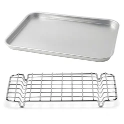 Lot plat à four rectangulaire bas 40 cm et grille 38 cm en acier inoxydable Steel Pan
