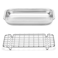 Lot plat à four rectangulaire bas 30 cm et grille 28 cm en acier inoxydable Steel Pan