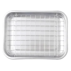 Lot plat à four rectangulaire bas 30 cm et grille 28 cm en acier inoxydable Steel Pan