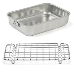 Lot plat à four rectangulaire haut 30 cm et grille 28 cm en acier inoxydable Steel Pan