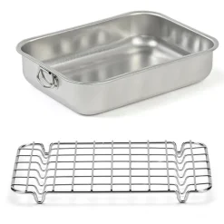 Lot plat à four rectangulaire haut 40 cm et grille 38 cm en acier inoxyable Steel Pan