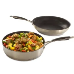 Lot poêle et sauteuse inox antiadhérentes Excell'Inox 24 cm Mathon