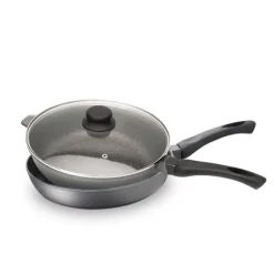 Lot poêle et sauteuse revêtement Dur comme la pierre 28 cm et couvercle en verre Mathon