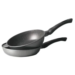 Lot poêle et sauteuse revêtement Dur comme la pierre 24 cm et couvercle en verre Mathon