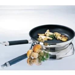 Lot poêle inox antiadhérente Rapid Cook 28 cm et 2 éponges végétales Mathon