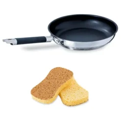 Lot poêle inox antiadhérente Rapid Cook 28 cm et 2 éponges végétales Mathon