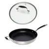 Lot poêle inox antiadhérent et couvercle verre 32 cm Excell'Inox Mathon