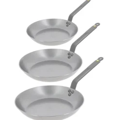Lot 3 poêles acier Minéral B 20, 24 et 28 cm De Buyer