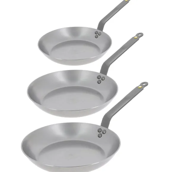 Lot 3 poêles acier Minéral B 20, 24 et 28 cm De Buyer