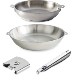 Lot 2 poêles 20 et 32 cm avec manche et anse Clips'inox Mathon