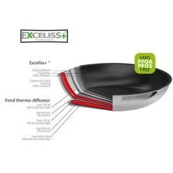 Lot 3 poêles inox antiadhérentes Casteline 20, 24 et 28 cm et manche amovible Cristel