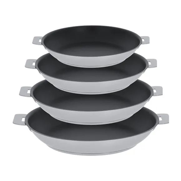 Lot 4 poêles inox antiadhérentes Strate sans manche 20, 24, 26 et 28 cm Cristel