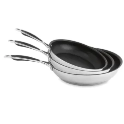 Lot 3 poêles inox antiadhérentes Excell'Inox 20, 24 et 28 cm Mathon