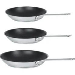 Lot 3 poêles inox antiadhérentes 1826 20, 24 et 28 cm Cristel