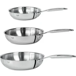 Lot 3 poêles sautoir tout inox Castel'Pro 20, 24 et 28 cm Cristel