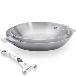 Lot 2 poêles tout inox Alchimy Loqy 24 et 28 cm et manche amovible De Buyer