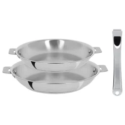 Lot 2 poêles tout inox Casteline 24 et 28 cm et manche amovible Cristel