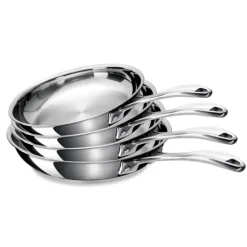 Lot 4 poêles tout inox Chef 20, 24, 28 et 30 cm Beka