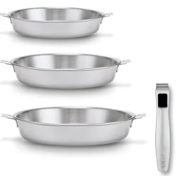 Lot 3 poêles tout inox 20, 24 et 28 cm Triply Evolution avec son manche amovible Beka