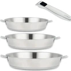 Lot 3 poêles tout inox Evolution 20, 24 et 28 cm et manche amovible Beka