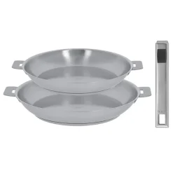 Lot 2 poêles tout inox Strate 24 et 28 cm et manche amovible Cristel